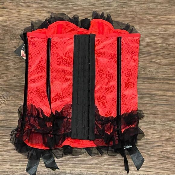 NWT Seven ‘Til Midnight Corset With Boning Red With Black Lace Detail Size Small - Picture 10 of 12